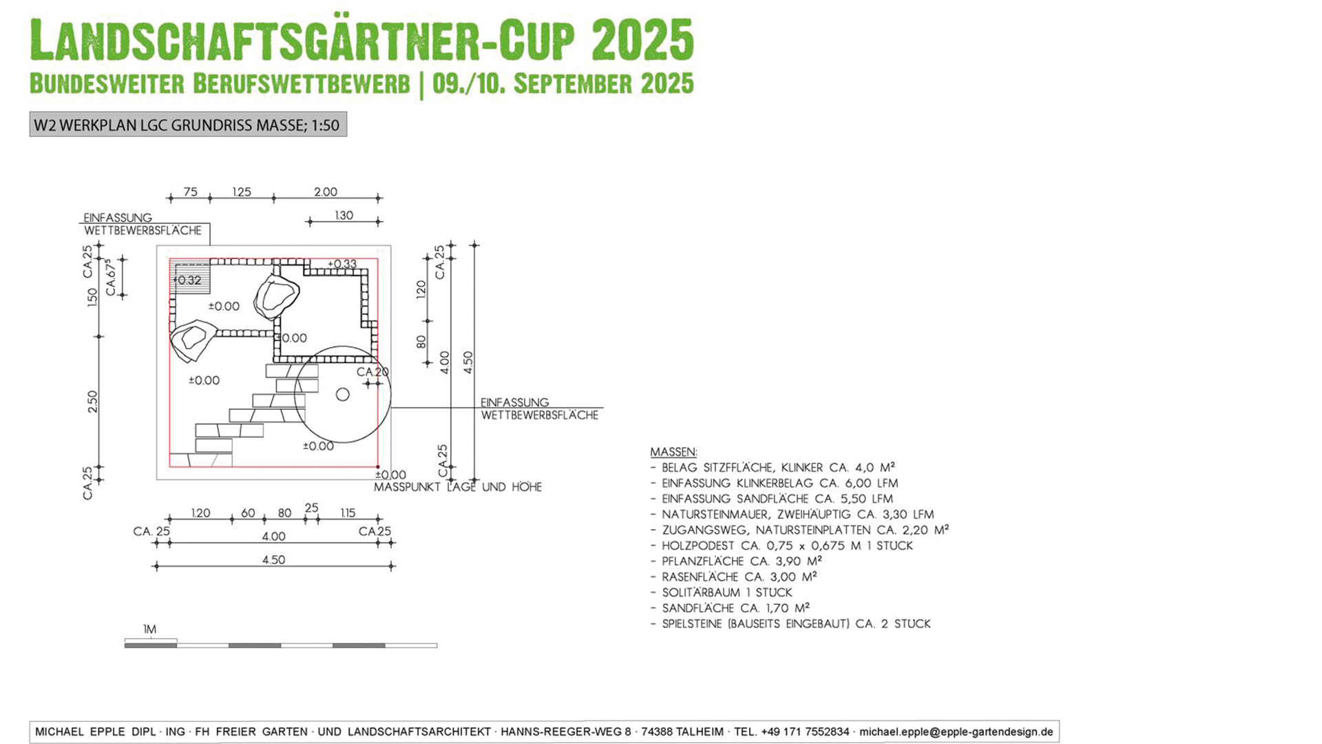 Die Wettbewerbsaufgabe Landschaftsgärtner-Cup 2025 WERKPLAN – GRUNDRISS MASSE