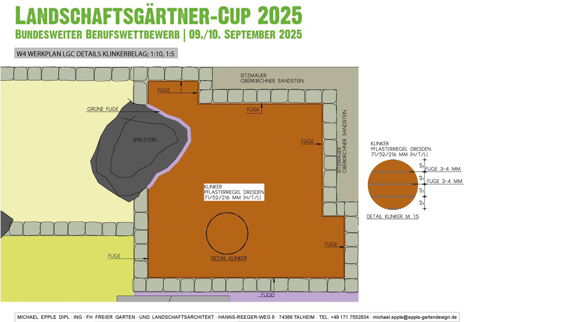 Die Wettbewerbsaufgabe Landschaftsgärtner-Cup 2025 WERKPLAN DETAILS – KLINKERBELAG