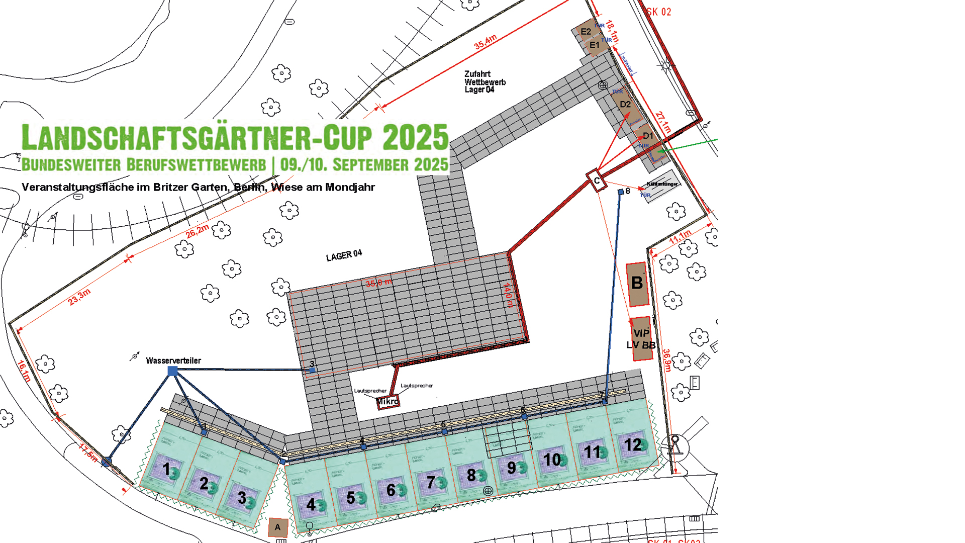 Landschaftsgärtner-Cup 2025 Grundriss der Wettbewerbsfläche im Britzer Garten