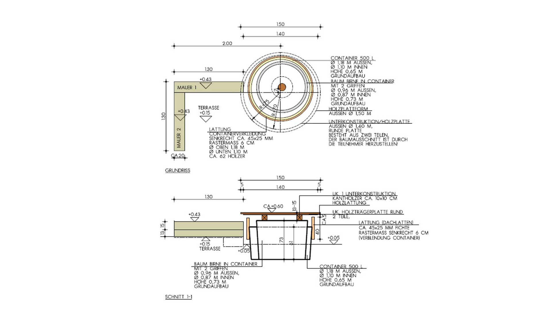 Werkplan Landschaftsgärtner-Cup 2026 Holzplattform und Mauer
