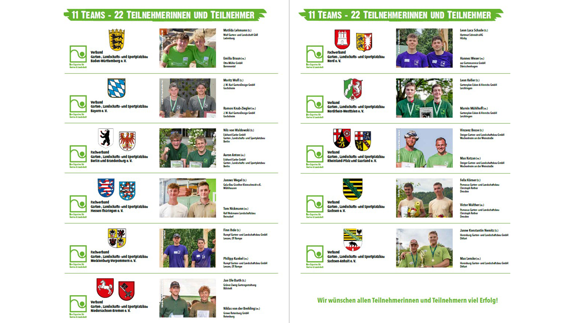 Landschaftsgärtner-Cup 2026 11 Teams, 22 Landschaftsgärtnerinnen und Landschafsgärtner